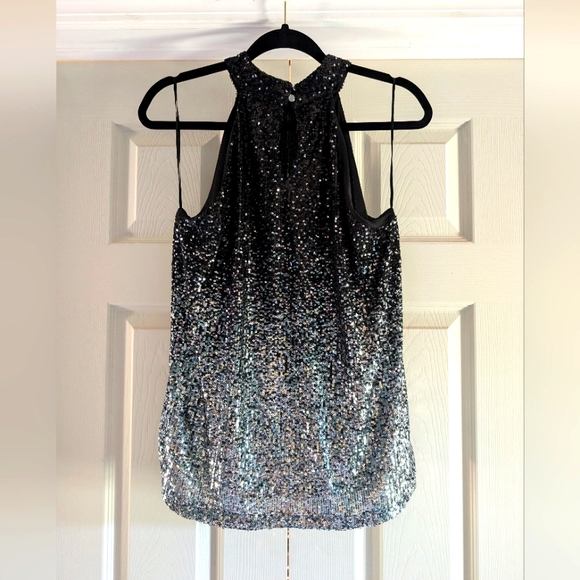 Cable & Gauge NWT Large Black & Silver Ombre Sequin Sleeveless Halter Blouse - Picture 2 of 8